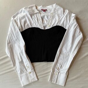 STAUD Two-Tone Black and White Blouse